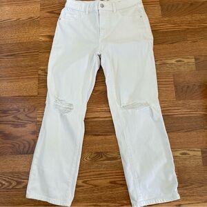 DL1961 Womens Patti White Distressed Stretch High-Rise Straight Vintage Ankle